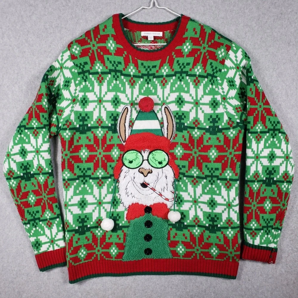 Celebrate Together Ugly Christmas Sweater Llama Fair Isle XL Great Fun